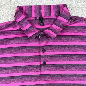 Adidas Mens 2XL Pink Striped Space Dye Performance Golf Polo Shirt